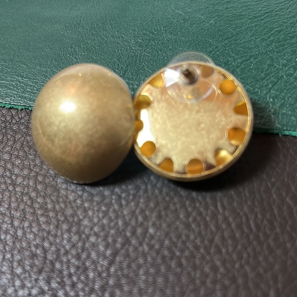 Big Frosted Gold Semi - Ball Stud Earrings - Picture 2 of 2
